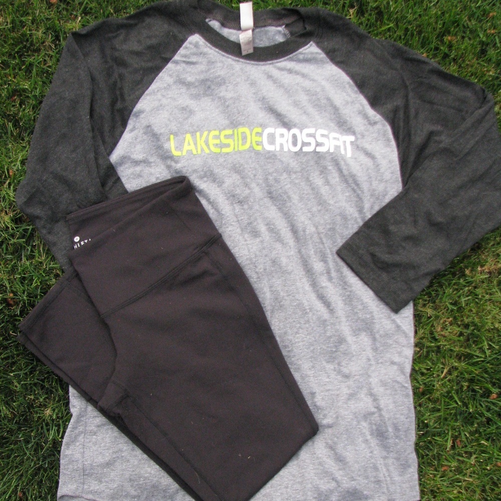 Black Athleta Leggings and Lakeside Crossfit Top
